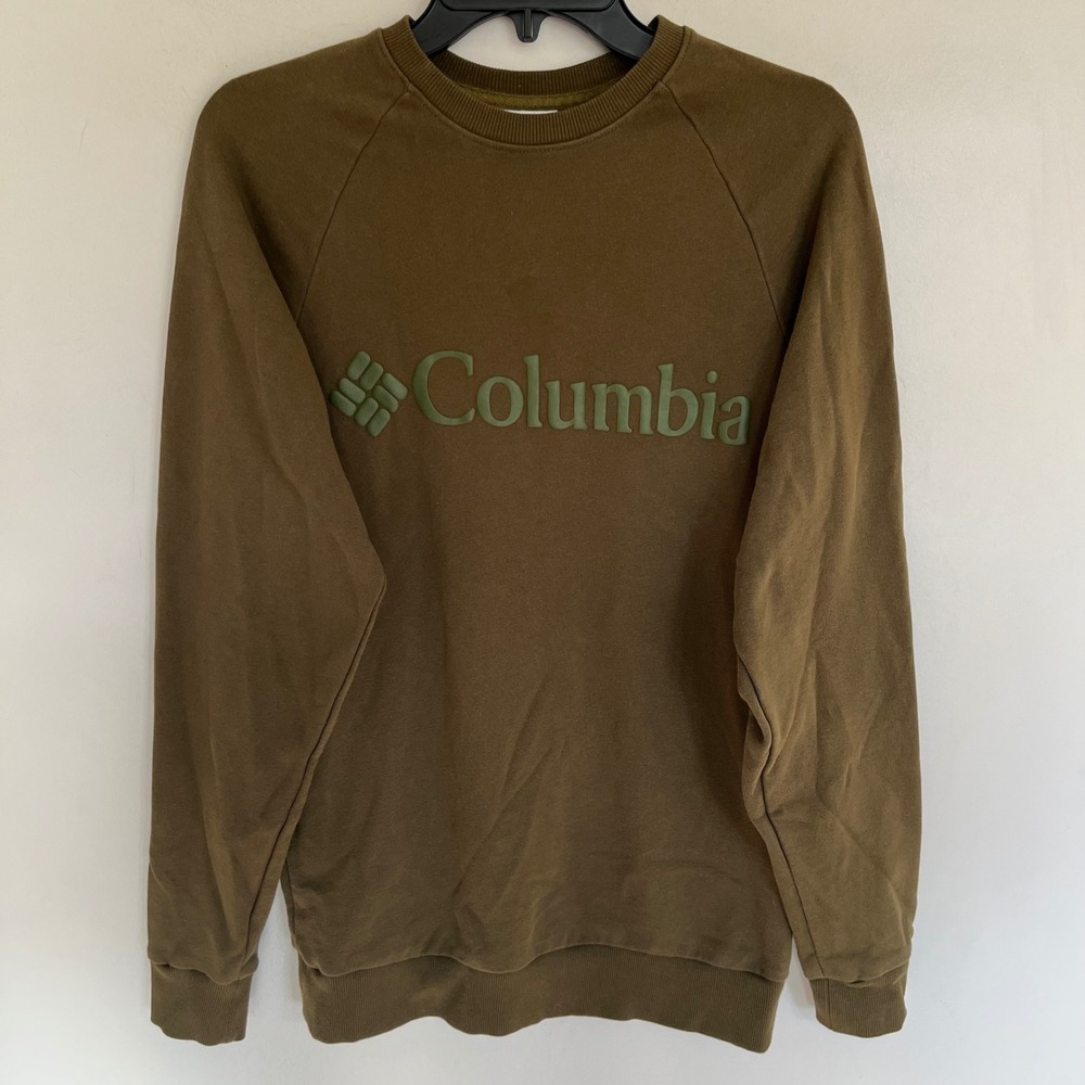 Columbia Womens XS Crewneck Sweatshirt Brown Green Logo Pullover‎ Raglan Sleeve